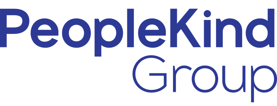 PeopleKind Group Square logo for PeopleKind Group on a white background. A circular emblem shows two abstract human figures side by side in teal and orange. Below the emblem, "PeopleKind Group" appears in dark text.