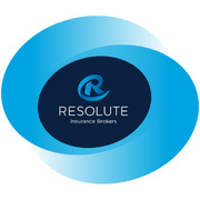 Logo for Resolute Insurance Brokers. A dark navy oval featuring a stylised "R" monogram and the company name is layered over a larger light blue oval, creating a two-tone ellipse shape.